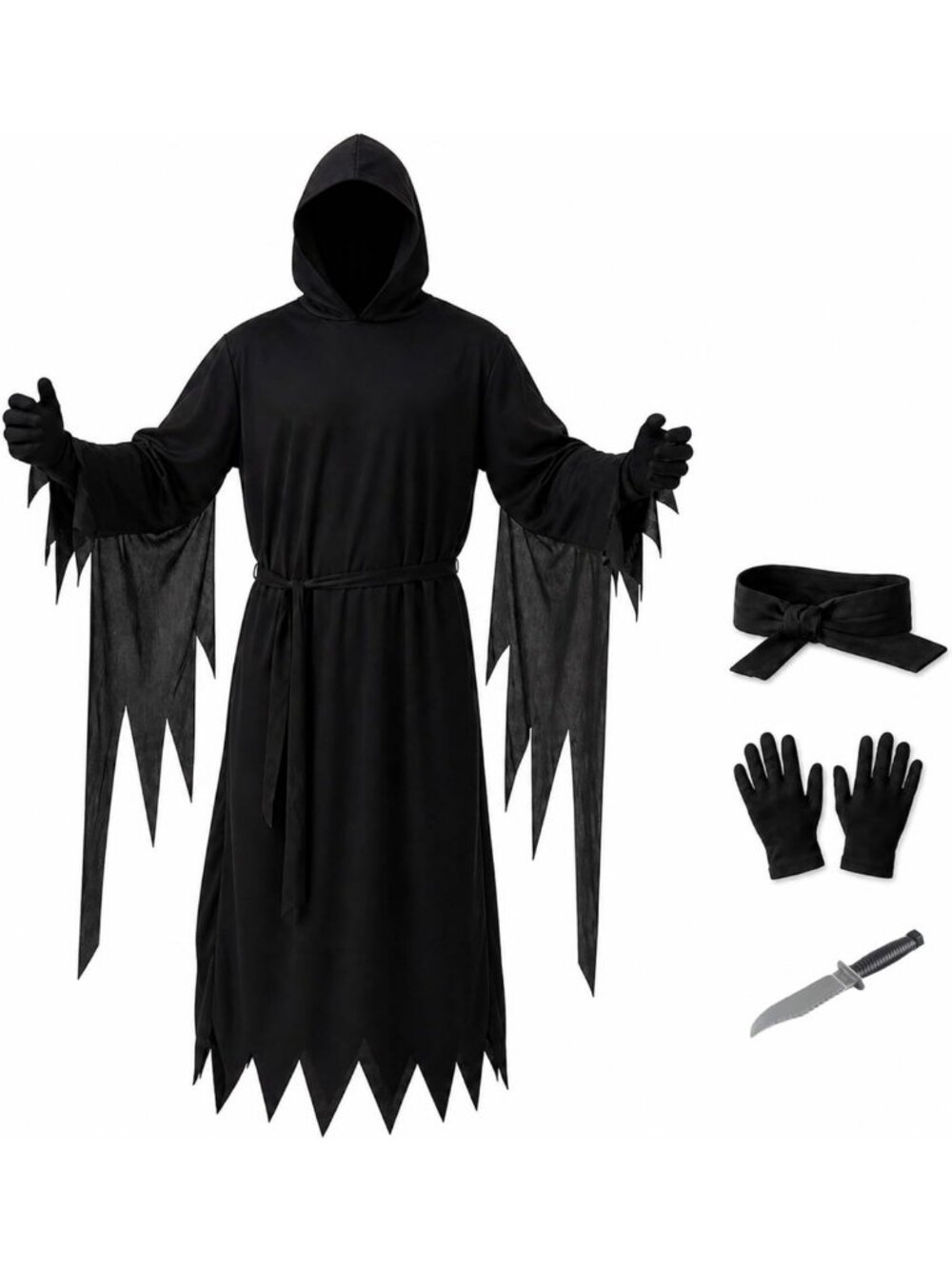 Spooky Ghost Costume Set for Adults & Kids - Mask & Toy Dagger Included